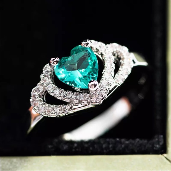 New emerald heart shaped ring for women silver - Picture 5 of 6